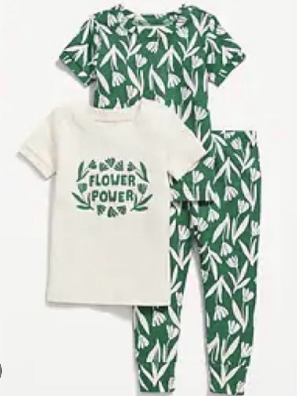 Old Navy Green & White Floral 'Flower Power' Kids Pajama Set